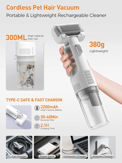 Revolutionary Cordless Pet Grooming Vacuum Set - Whisper-Quiet Hair Removal with 5 Versatile Grooming Tools for Happy, Calm Pets