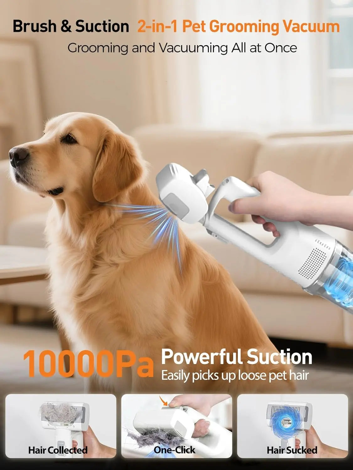 Revolutionary Cordless Pet Grooming Vacuum Set - Whisper-Quiet Hair Removal with 5 Versatile Grooming Tools for Happy, Calm Pets