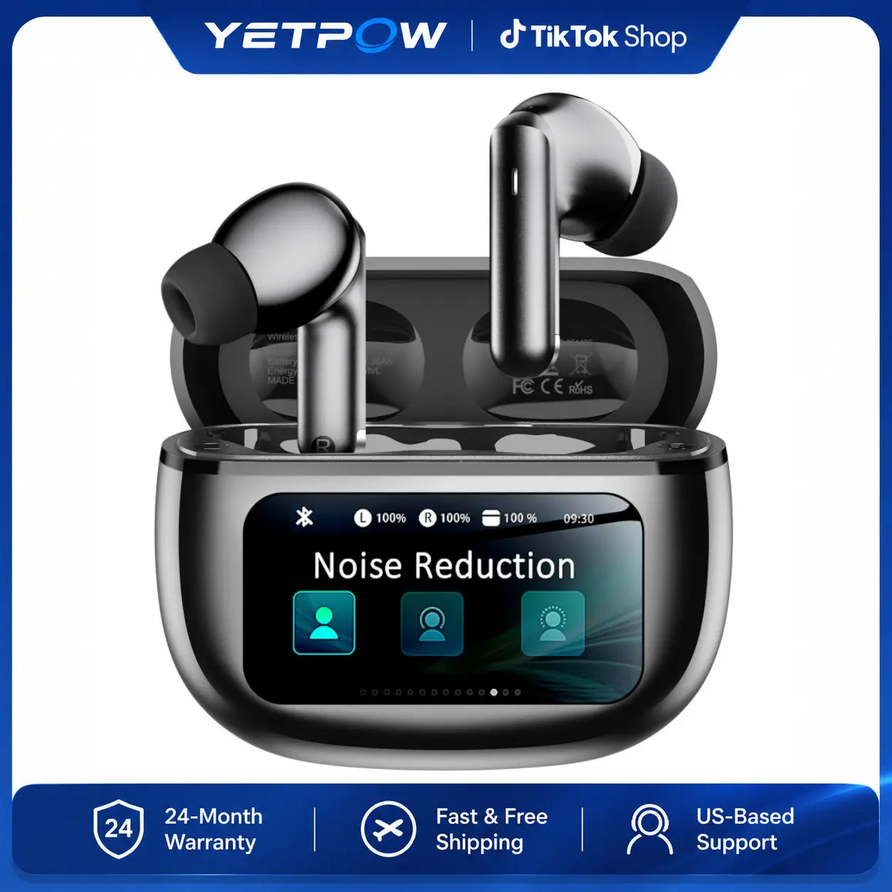 Bluetooth Earbuds, Wireless Earbuds with Smart Touchscreen Charging Case, Bluetooth 6.0, ANC & Transparency Mode, ENC Clear Calls, 40H Playback, IPX7 Waterproof Stereo Earphones for Iphone Android Sports Work, T27