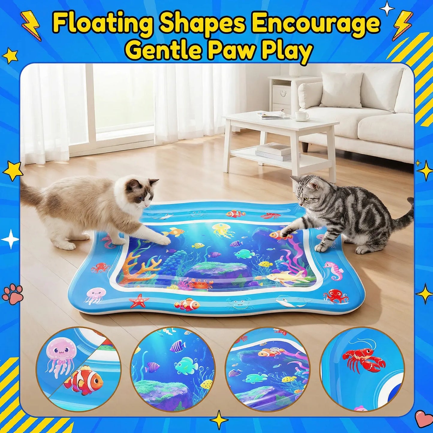 Catpick Cat Water Mat - Upgraded Interactive Cooling & Heating Play Mat with Floating Fish for Cats, 17 x 25 Inches - Durable, Leak-Proof, and Foldable