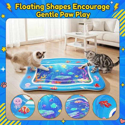 Catpick Cat Water Mat - Upgraded Interactive Cooling & Heating Play Mat with Floating Fish for Cats, 17 x 25 Inches - Durable, Leak-Proof, and Foldable