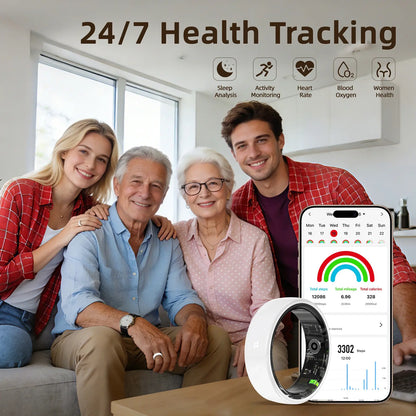 Revolutionary White Ceramic Smart Fitness Ring - Bluetooth Health Tracker for Heart Rate, Sleep, and Step Monitoring - Lightweight & Waterproof Design for Active Men and Women