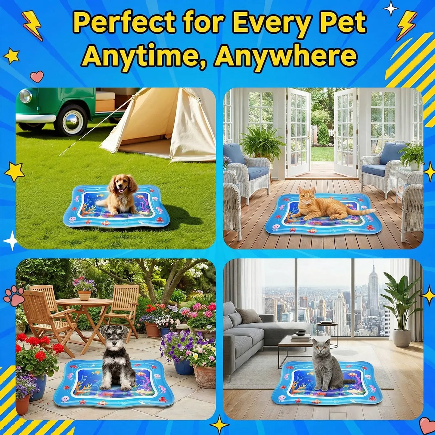 Catpick Cat Water Mat - Upgraded Interactive Cooling & Heating Play Mat with Floating Fish for Cats, 17 x 25 Inches - Durable, Leak-Proof, and Foldable
