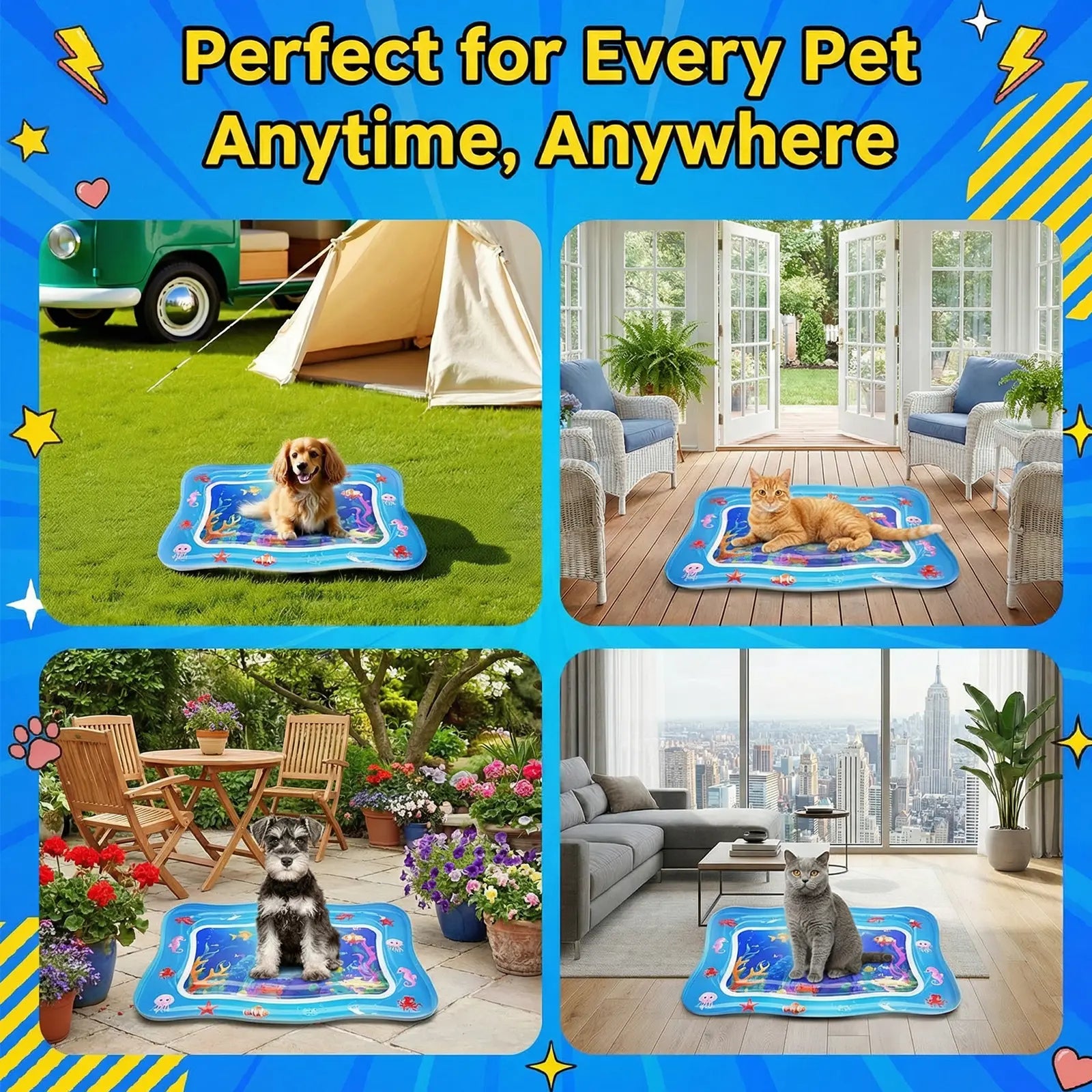 Catpick Cat Water Mat - Upgraded Interactive Cooling & Heating Play Mat with Floating Fish for Cats, 17 x 25 Inches - Durable, Leak-Proof, and Foldable