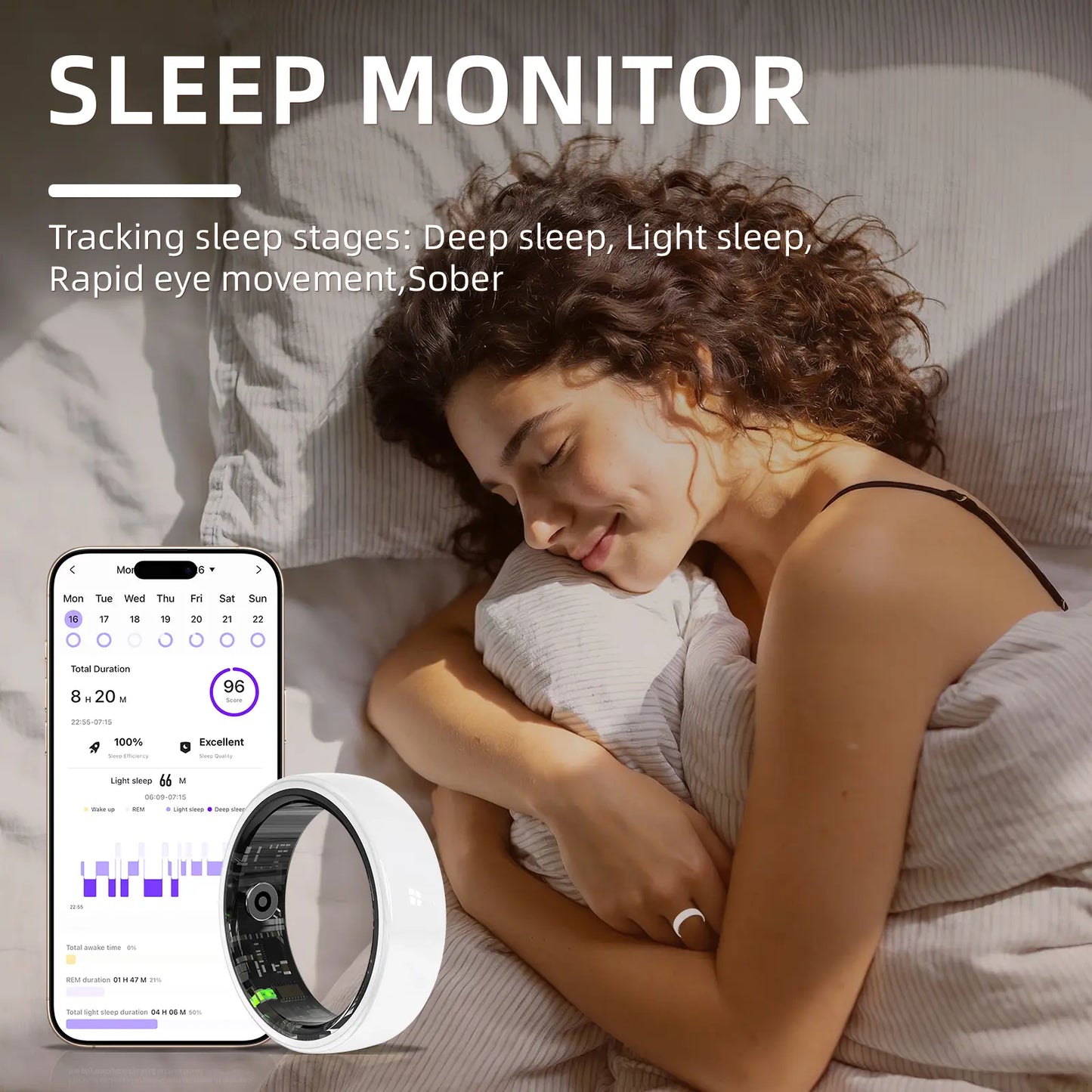 Revolutionary White Ceramic Smart Fitness Ring - Bluetooth Health Tracker for Heart Rate, Sleep, and Step Monitoring - Lightweight & Waterproof Design for Active Men and Women