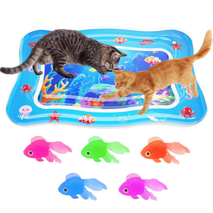 Catpick Cat Water Mat - Upgraded Interactive Cooling & Heating Play Mat with Floating Fish for Cats, 17 x 25 Inches - Durable, Leak-Proof, and Foldable