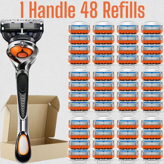 Ultimate Men's Razor Set - Precision Shaving with 5-Layer Blades, 1 Handle & 12/24 Refills for a Smooth, Comfortable Experience