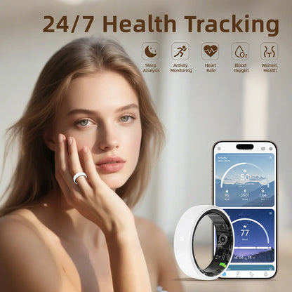 Revolutionary White Ceramic Smart Fitness Ring - Bluetooth Health Tracker for Heart Rate, Sleep, and Step Monitoring - Lightweight & Waterproof Design for Active Men and Women