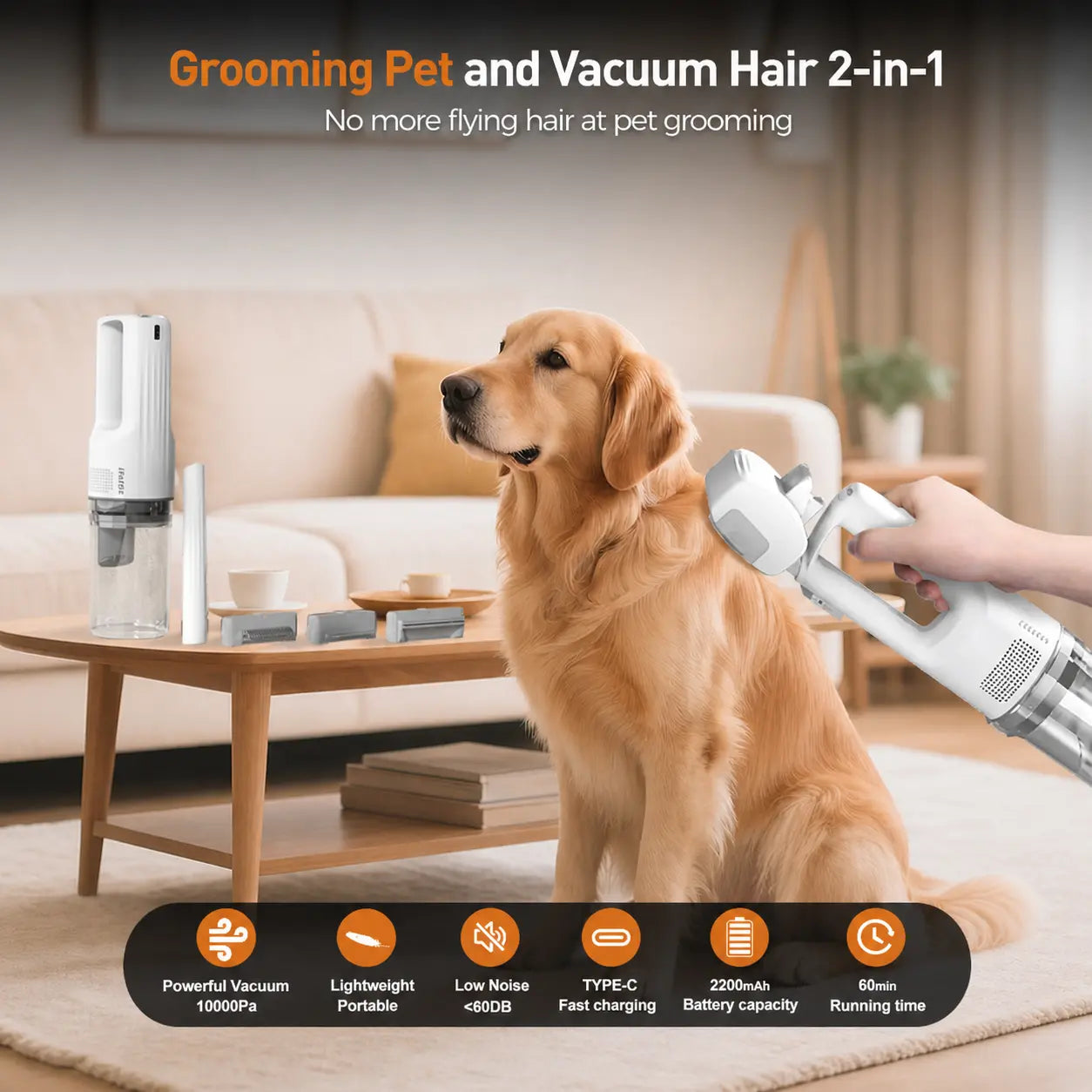 Revolutionary Cordless Pet Grooming Vacuum Set - Whisper-Quiet Hair Removal with 5 Versatile Grooming Tools for Happy, Calm Pets