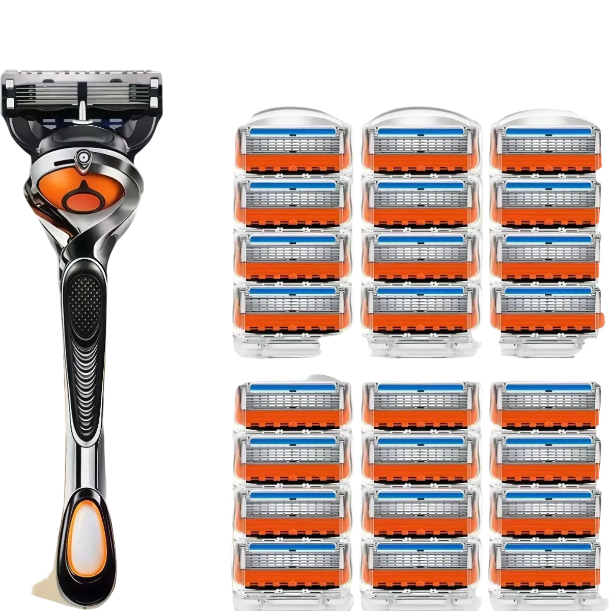 Ultimate Men's Razor Set - Precision Shaving with 5-Layer Blades, 1 Handle & 12/24 Refills for a Smooth, Comfortable Experience