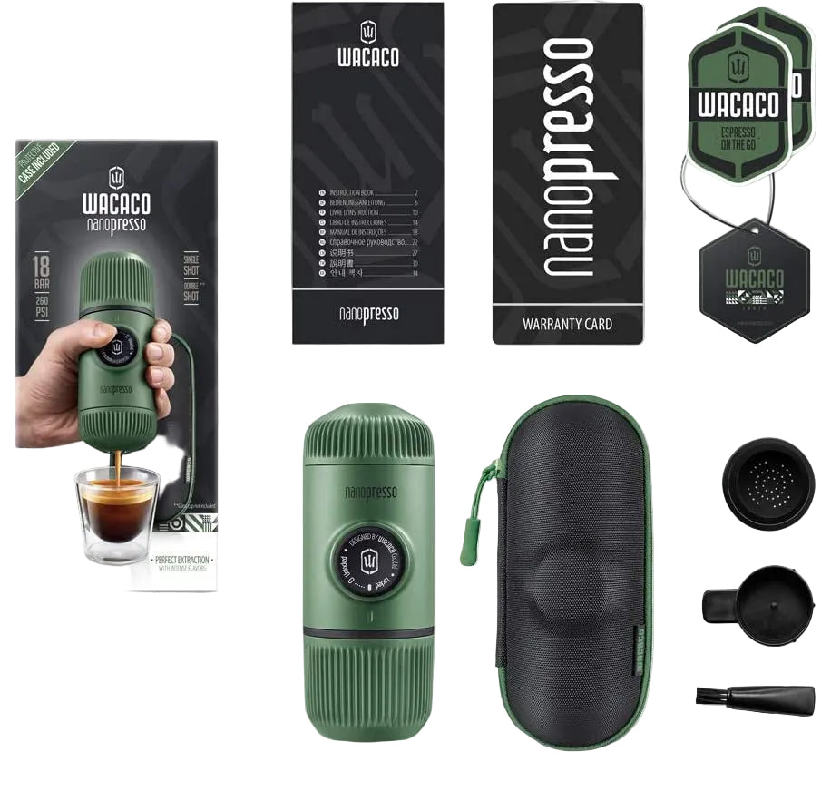 Nanopresso Portable Espresso Maker Bundled with Protective Case, Upgrade Version of Minipresso, Mini Travel Coffee Machine, Perfect for Camping, Travel and Office (Elements Moss Green)