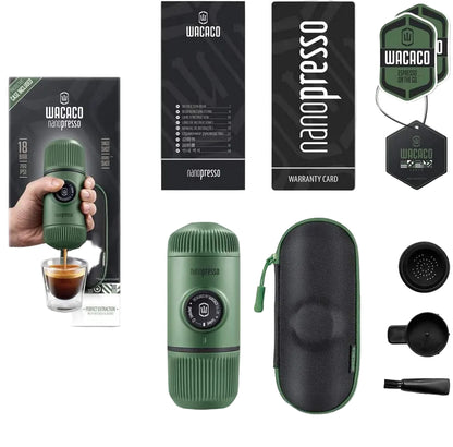 Nanopresso Portable Espresso Maker Bundled with Protective Case, Upgrade Version of Minipresso, Mini Travel Coffee Machine, Perfect for Camping, Travel and Office (Elements Moss Green)