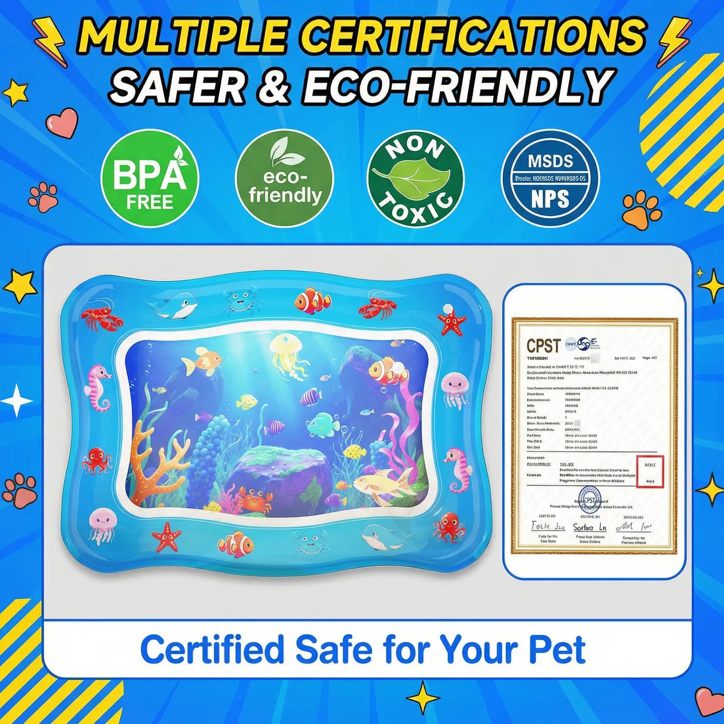 Catpick Cat Water Mat - Upgraded Interactive Cooling & Heating Play Mat with Floating Fish for Cats, 17 x 25 Inches - Durable, Leak-Proof, and Foldable