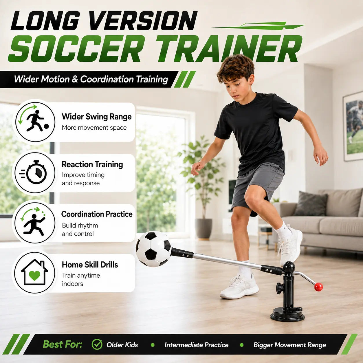 360° Rotating Soccer Training Kicker for Kids, Adjustable Indoor Soccer Ball Trainer with Suction Cup, Foldable Soccer Ball Holder for Parent-Child Home Practice