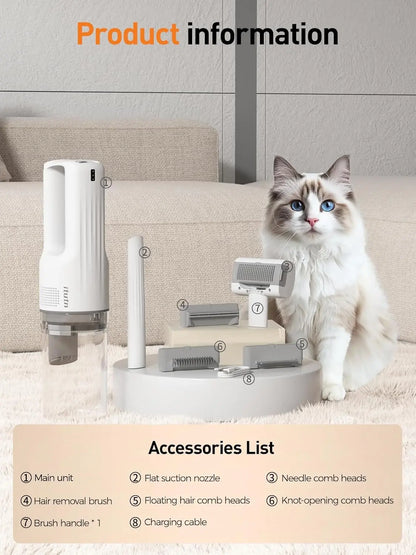 Revolutionary Cordless Pet Grooming Vacuum Set - Whisper-Quiet Hair Removal with 5 Versatile Grooming Tools for Happy, Calm Pets