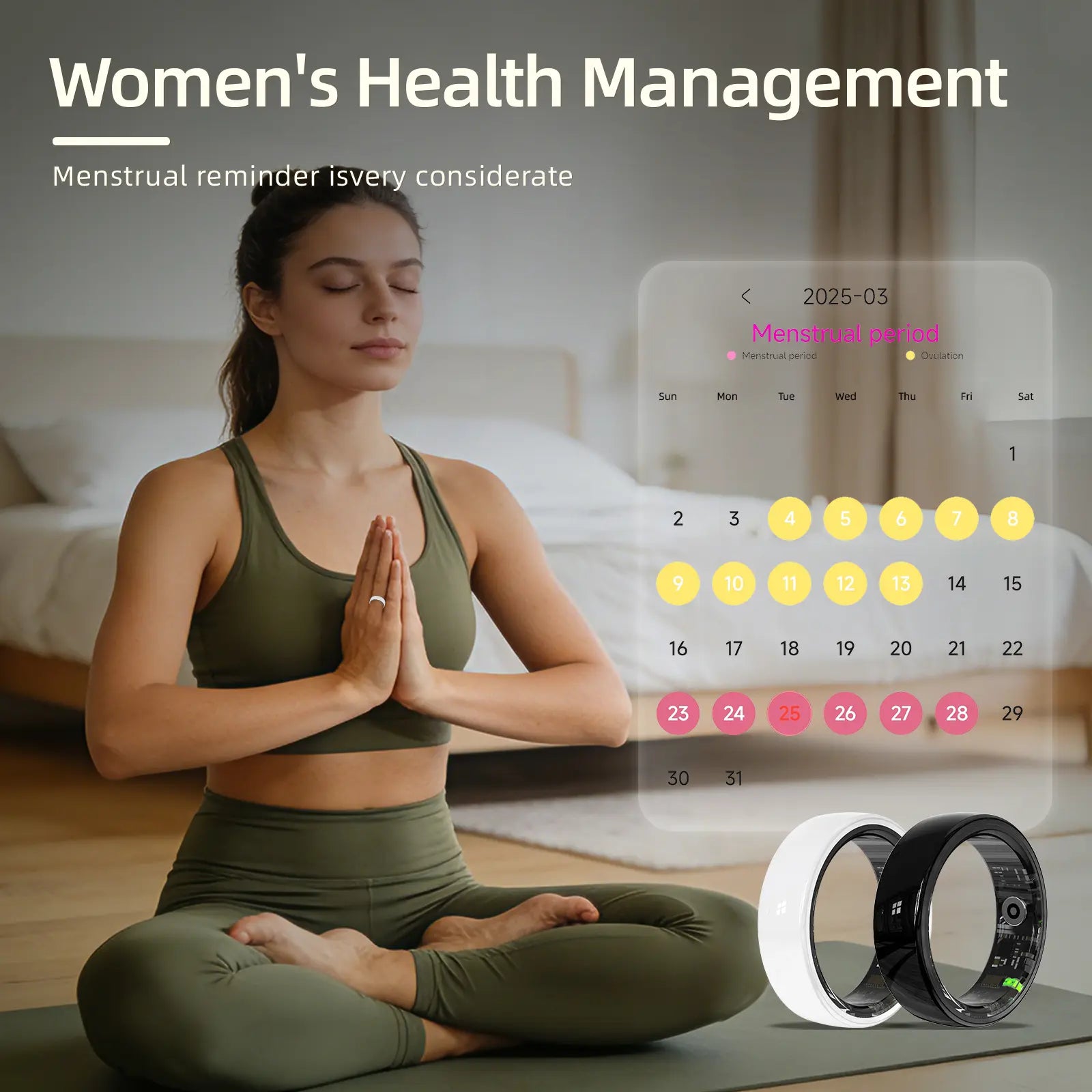 Revolutionary White Ceramic Smart Fitness Ring - Bluetooth Health Tracker for Heart Rate, Sleep, and Step Monitoring - Lightweight & Waterproof Design for Active Men and Women