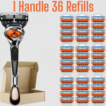 Ultimate Men's Razor Set - Precision Shaving with 5-Layer Blades, 1 Handle & 12/24 Refills for a Smooth, Comfortable Experience