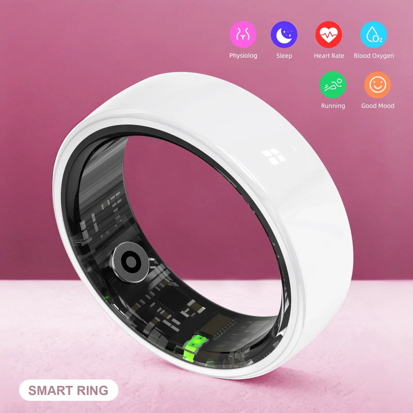 Revolutionary White Ceramic Smart Fitness Ring - Bluetooth Health Tracker for Heart Rate, Sleep, and Step Monitoring - Lightweight & Waterproof Design for Active Men and Women